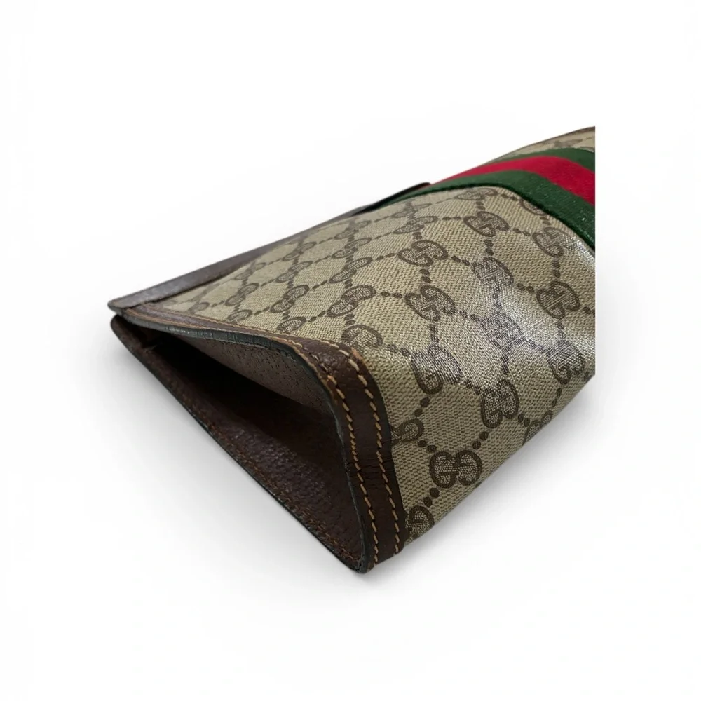 Vintage Gucci GG Supreme Web Sherry Line clutch bag in beige PVC & brown leather - Picture 5 of 7